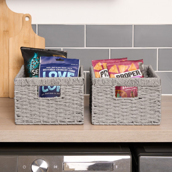 OHS Paper Rope Foldable Storage Baskets, 2 Piece - Grey