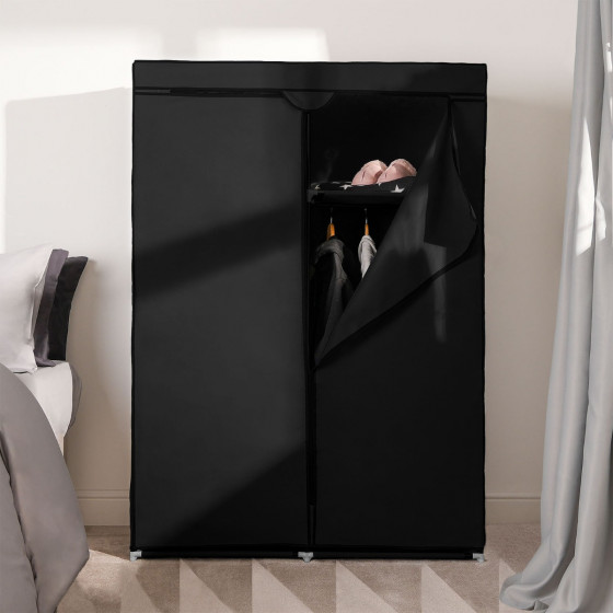 OHS Zip Closure Fabric Double Wardrobe - Black