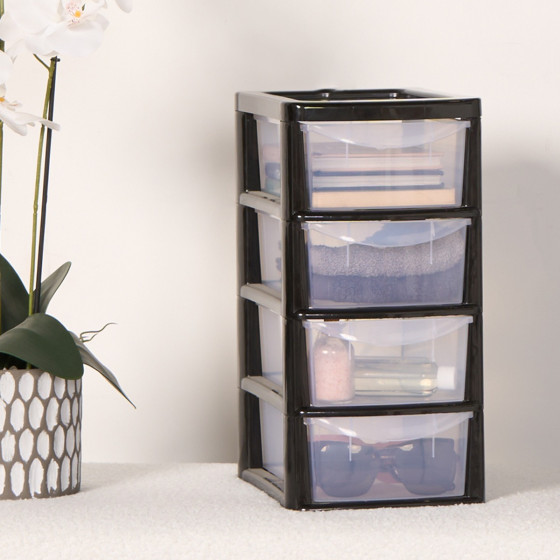 OHS Small 4 Drawer Storage Tower Unit - Black