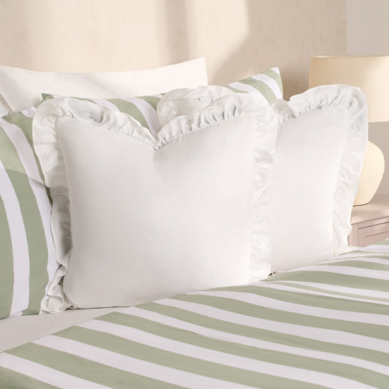 Highams Linen Look Frill Cushion Cover - White