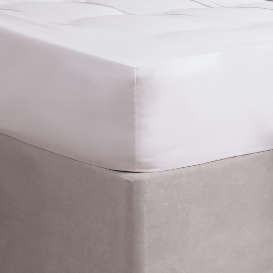 Highams Luxe 400 Thread Count 100% Cotton Sateen Fitted Sheet, White - Super King