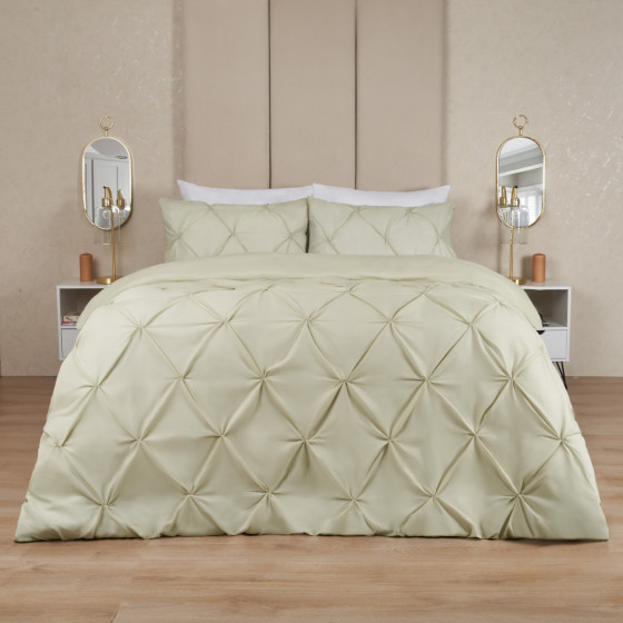 Highams Diamond Pintuck Pinch Pleat Duvet Cover Set - Sage