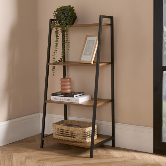 OHS 4 Tier Wooden Iron Shelving Unit – Natural/Black