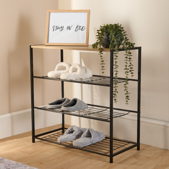 OHS Multi Purpose 4 Tier Storage - Wood/Black 