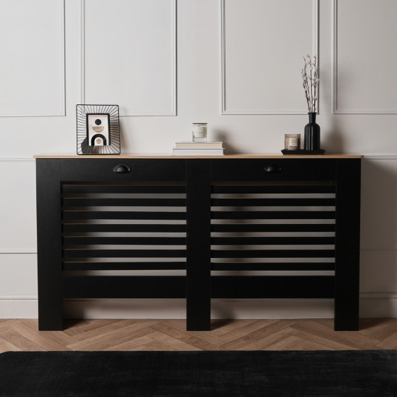 OHS Wooden Radiator Cover with Oak Look Top - Black