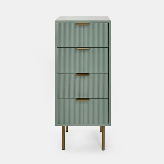 OHS Ribbed 4 Drawer Wood Bedside Table - Sage Green