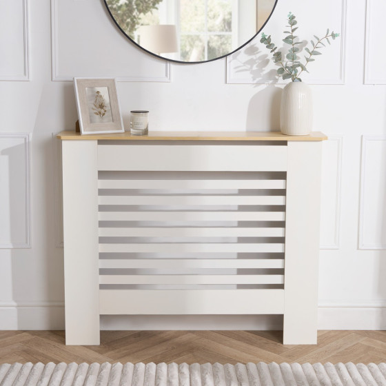 OHS Wooden Radiator Cover with Oak Look Top - Cream