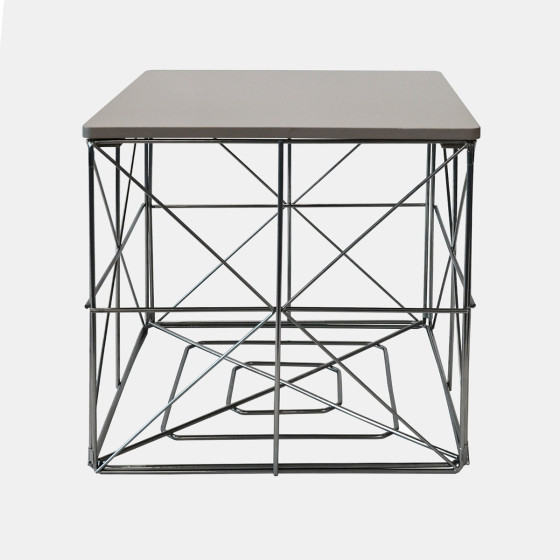 OHS Small Folded Cube Storage Basket Side Table - Grey Wood