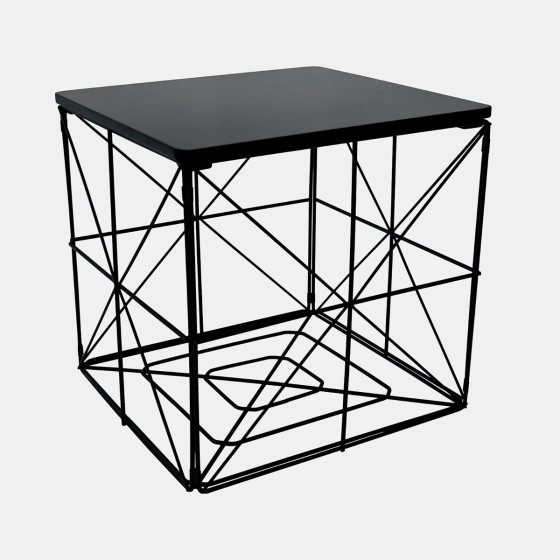 OHS Large Folded Cube Storage Basket Side Table - Black Wood