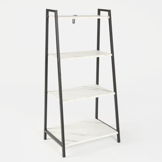 OHS 4 Tier Wooden Iron Shelving Unit - White Marble