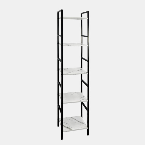 OHS 5 Tier Wooden Iron Shelving Unit - White Marble