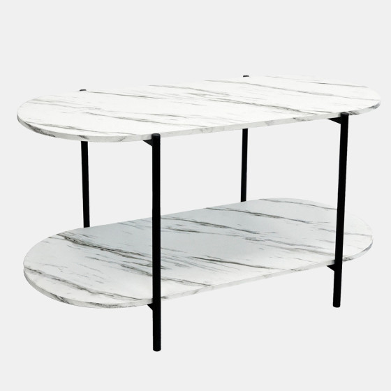 OHS Curve 2 Layer Marble Look Wooden Coffee Table - White Marble