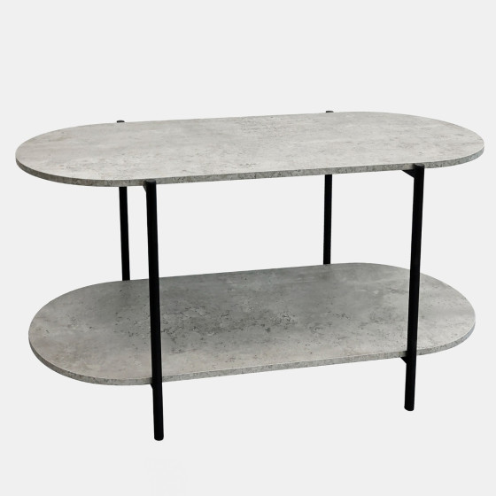 OHS Curved 2 Layer Marble Look Wooden Coffee Table - Grey Marble