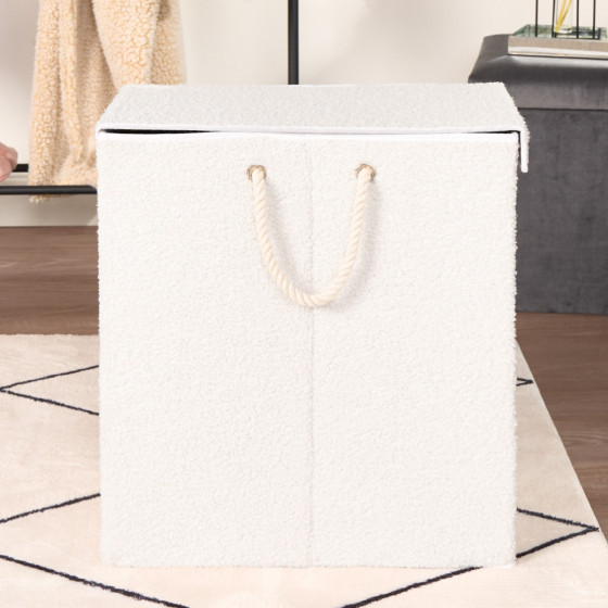 OHS Bouclé Foldable Laundry Basket - White