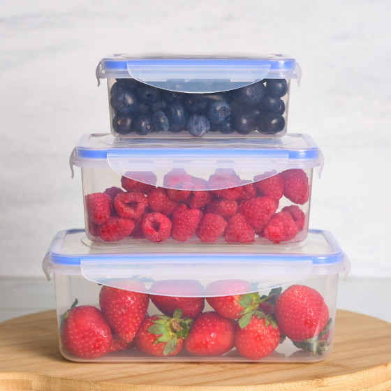  OHS Square Plastic Tupperware Set, 3 Piece - Clear