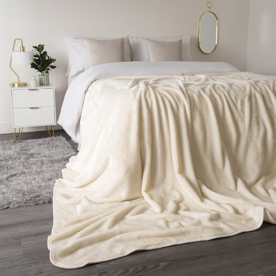 Luxury Faux Fur Mink Fleece Single Throw - Cream