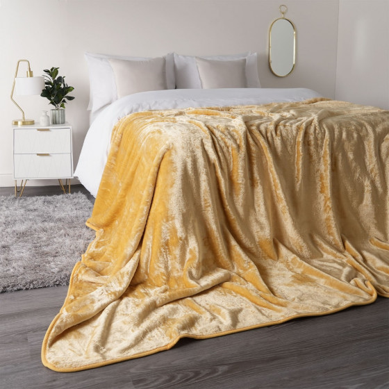 Dreamscene Faux Fur Mink Throw, Ochre Yellow - Large 200 x 240cm