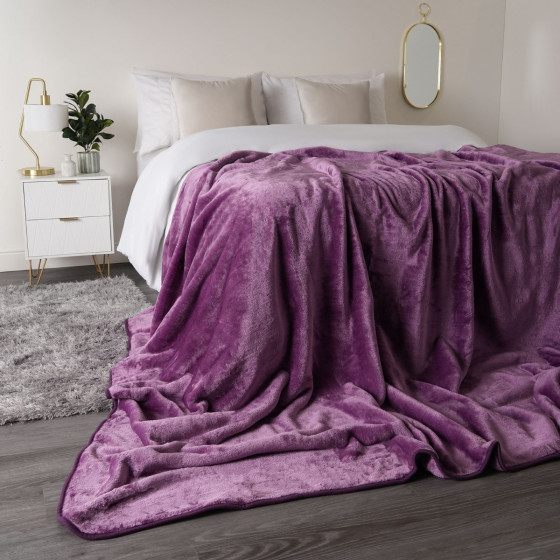 Luxury Faux Fur Mink Fleece Single Throw - Grape