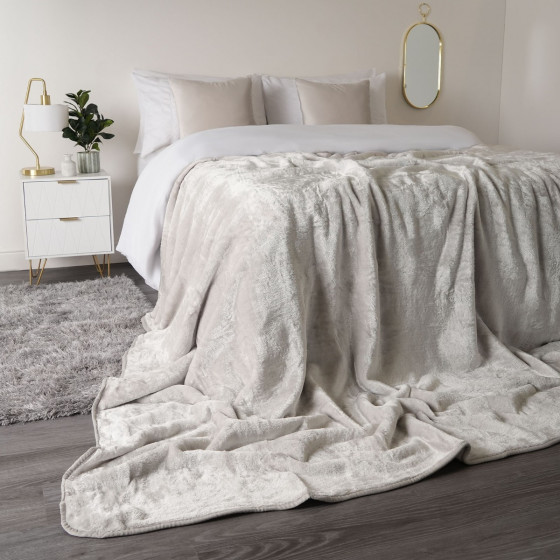 Luxury Faux Fur Mink Fleece Double Throw - Silver