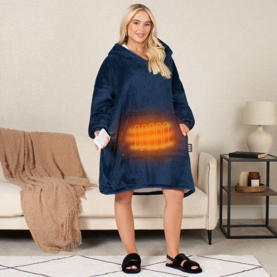 OHS Adults Electric Heated Oversized Hoodie Blanket - Navy 