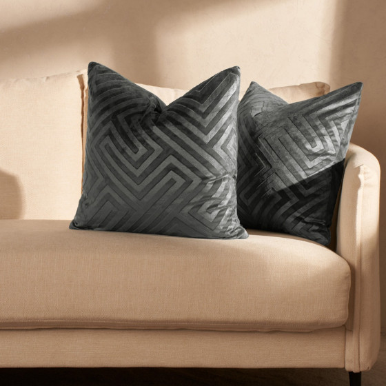 OHS Cut Out Matte Velvet Cushion Covers - Charcoal