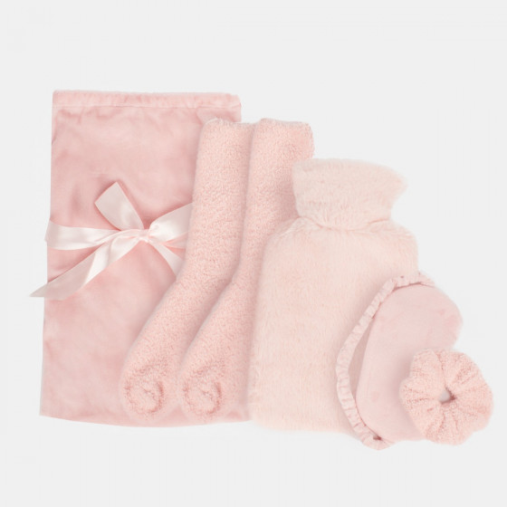 OHS Winter Warmer Cosy Hot Water Bottle Gift Set, Blush - 5PC