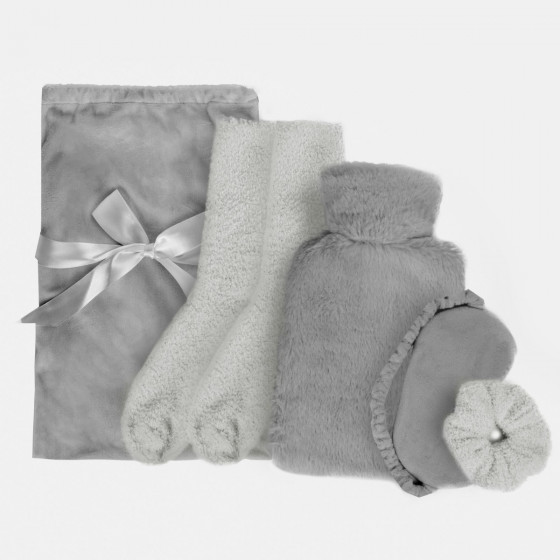 OHS Winter Warmer Cosy Hot Water Bottle Gift Set, Grey - 5PC