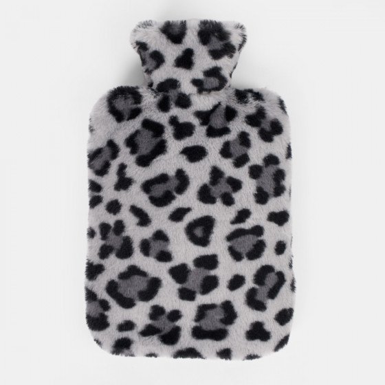 OHS Leopard Print Faux Fur Hot Water Bottle - Charcoal