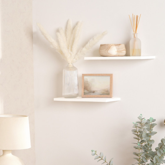 OHS Set Of 2 Floating Shelves, White - 15 x 40 cm