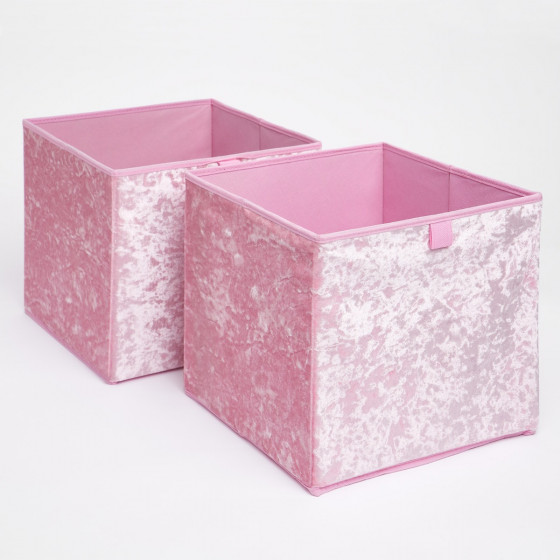 OHS Crushed Velvet Cube Storage Boxes, Blush - 2 pack