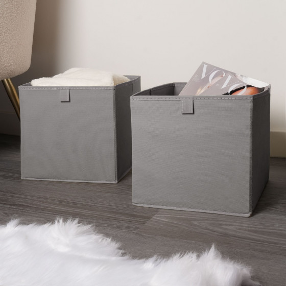 OHS Plain Cube Storage Boxes, Charcoal - 2 Pack