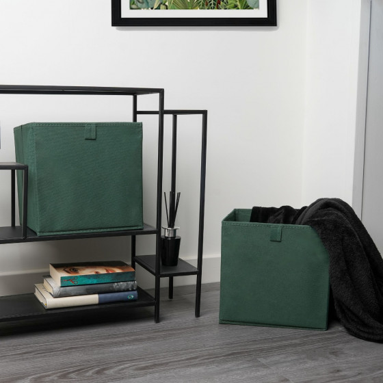 OHS Plain Cube Storage Boxes, Forest Green - 2 Pack