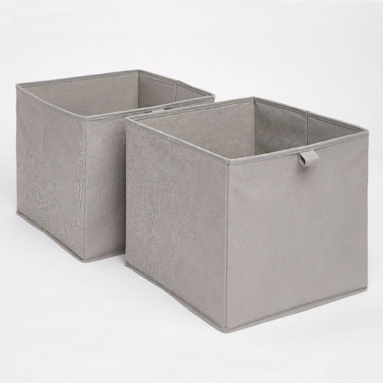 OHS Plain Cube Storage Boxes, Silver Grey - 2 pack