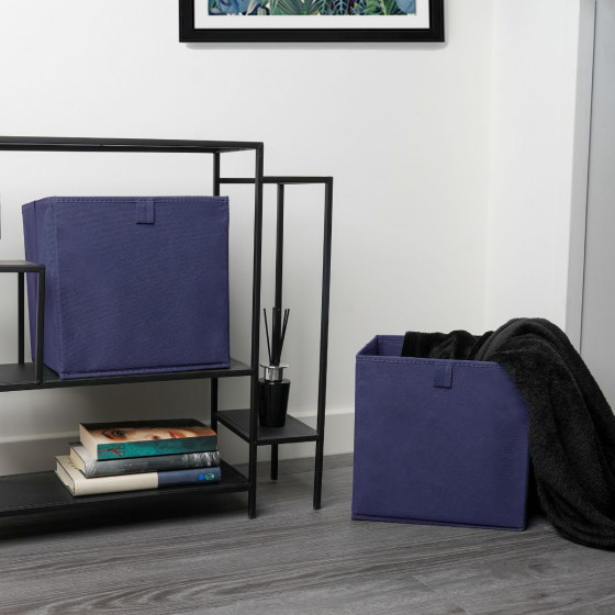 OHS Plain Cube Storage Boxes, Navy Blue - 2 Pack