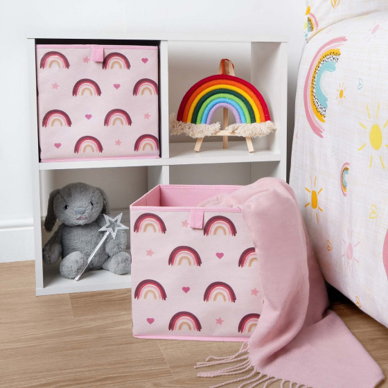 OHS Rainbow Print Cube Storage Boxes, Blush - 2 Pack