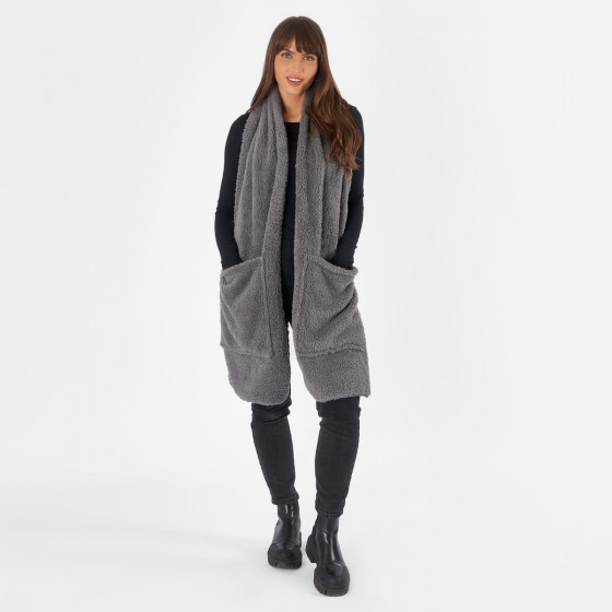 OHS Teddy Fleece Pocket Scarf - Charcoal