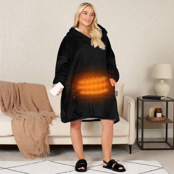 OHS Adults Electric Heated Oversized Hoodie Blanket - Black