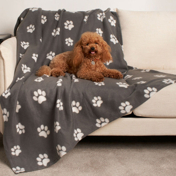 OHS Pet Paw Print Fleece Throw - Charcoal Grey