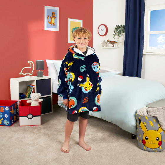 OHS Pokémon Icons Hoodie Blanket, Blue - Kids