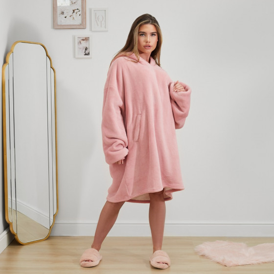 OHS Side Pocket Sherpa Fleece Hoodie Blanket - Blush