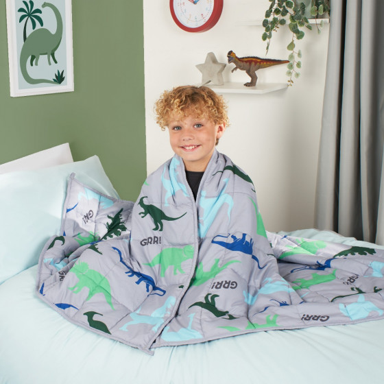 OHS Kids Teddy Fleece Dinosaur Weighted Blanket, Grey - 3kg