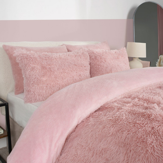 OHS Fluffy Fleece Duvet Cover Set - Blush