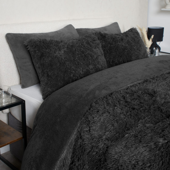 OHS Fluffy Fleece Duvet Cover Set - Charcoal