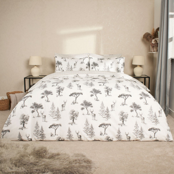 Dreamscene Winter Stag Duvet Set - Charcoal/White