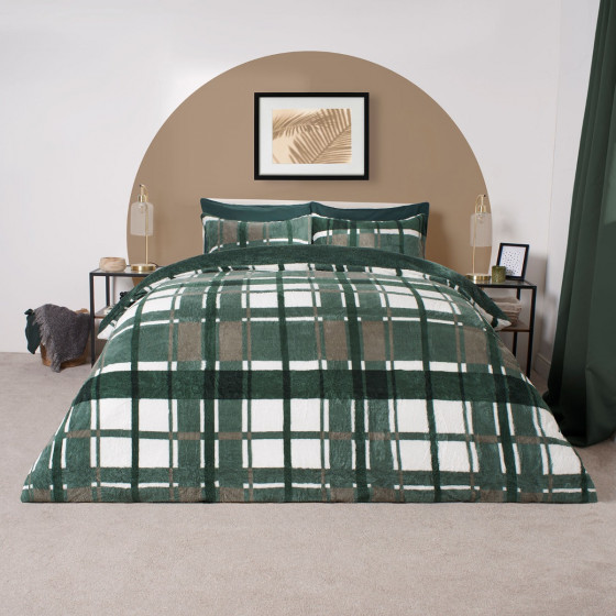 OHS Check Teddy Duvet Set - Forest Green 