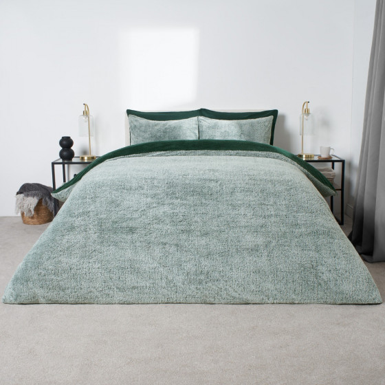 OHS Teddy Marl Duvet Set - Forest Green