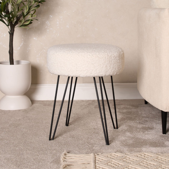 OHS Bouclé Hairpin Stool - White