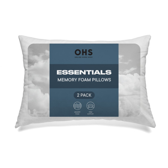 OHS Twin Pack Memory Foam Pillows - White