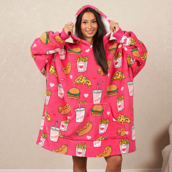 OHS Fast Food Print Hoodie Blanket, Adults - Pink