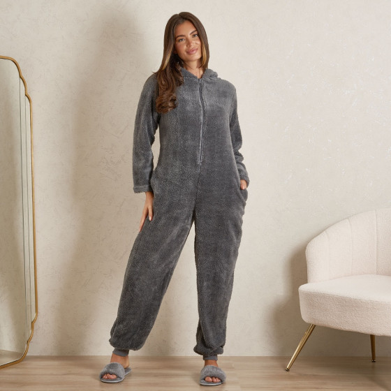 OHS Teddy Fleece Onesie Jumpsuit - Grey